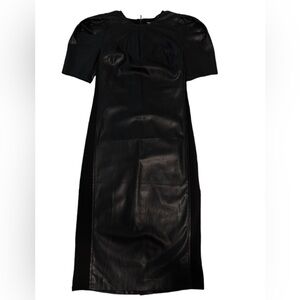 Karl Lagerfeld Paris Faux Leather Stretch Midi Dress Puff Sleeve Black Size 0-2